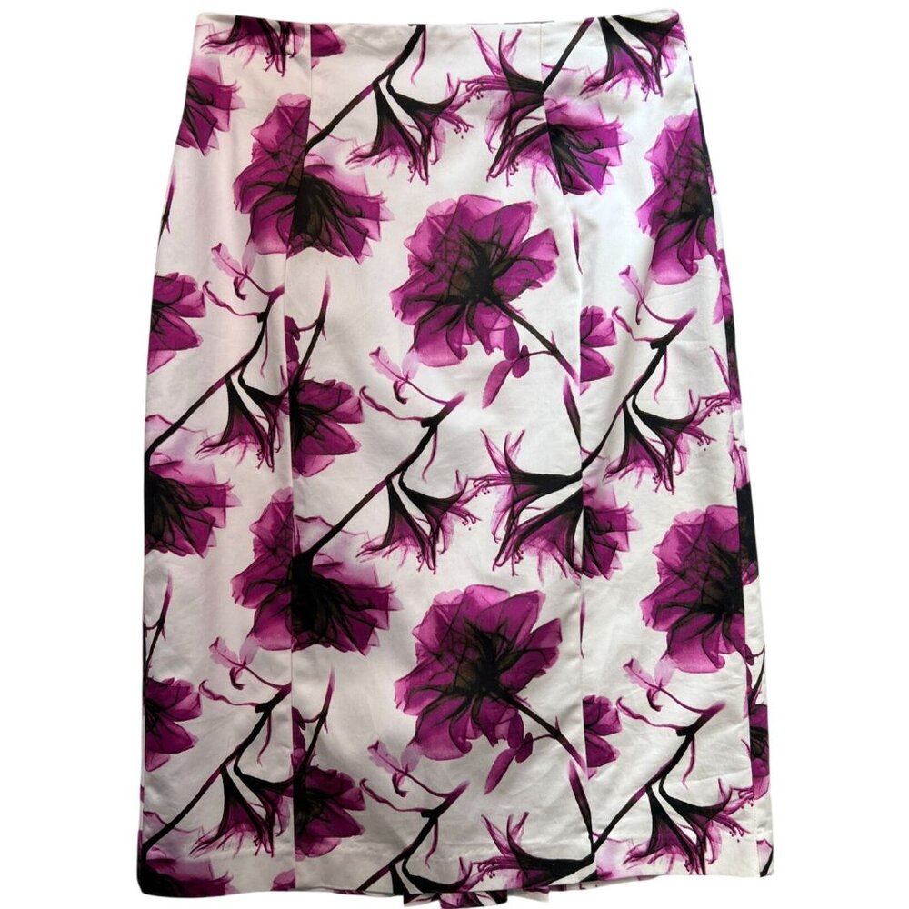 Worthington Women's Straight & Pencil Skirt Back Zip Size 10 White Purple Floral